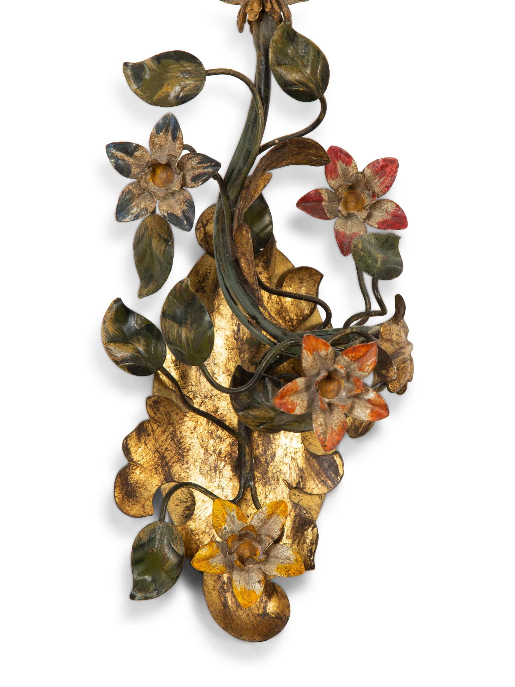 A Pair of Tole Peinte Single-Light Sconces — 20th Century
