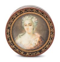 A Continental Gilt Metal Mounted and Portrait Miniature Inset Tortoiseshell Snuff Box