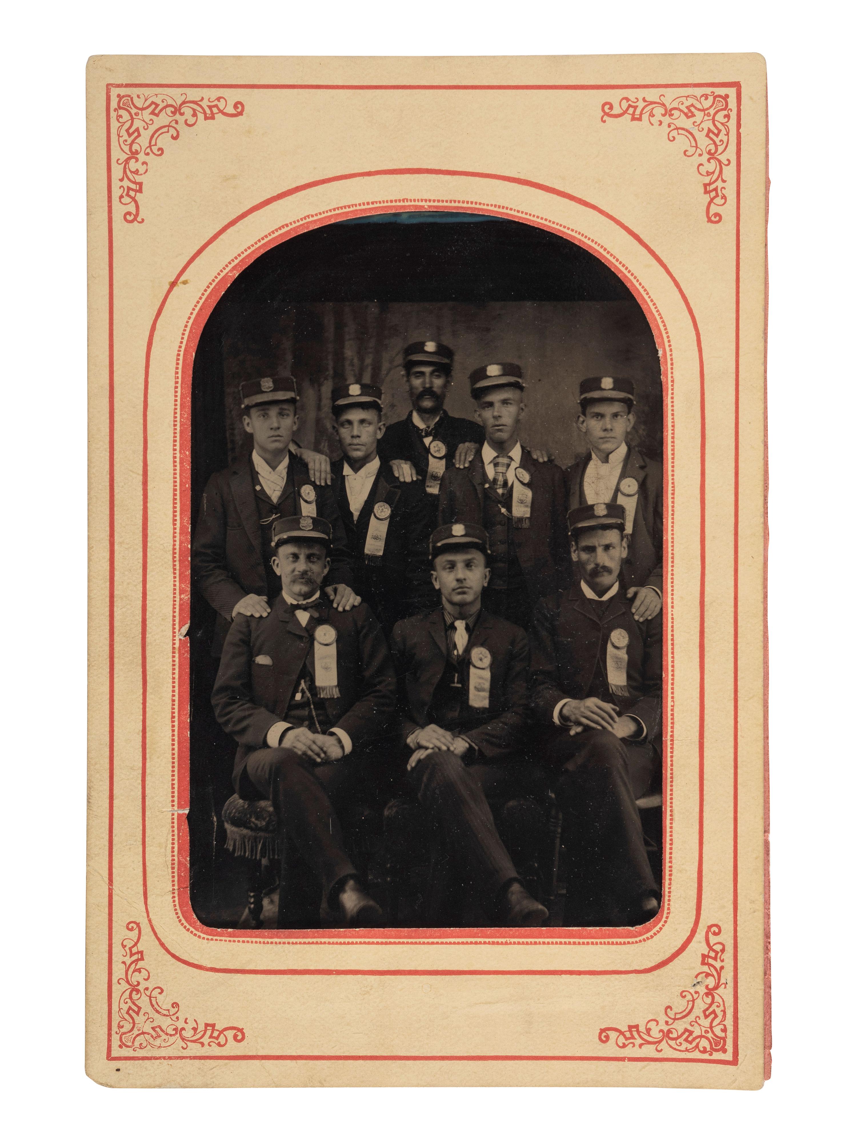 [EARLY PHOTOGRAPHY]. A group of 2 occupational photographs, incl. cabinet card of telephone switchboard operator and possible group of railroad police.