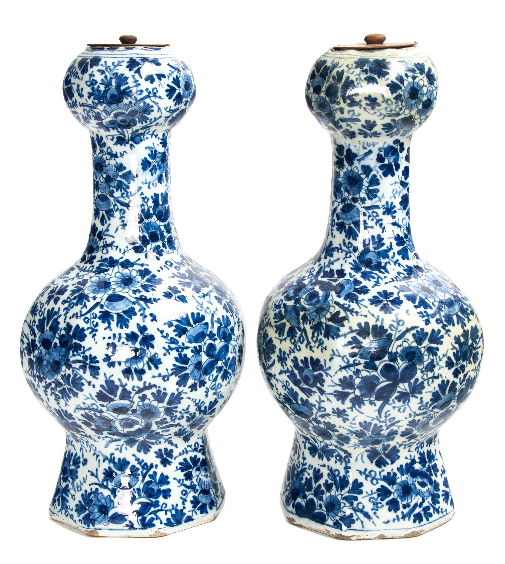 A Pair of Delft Blue and White Earthenware Vases Height 13 inches. — 20TH CENTURY