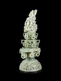 A Chinese Celadon Jade Model of a Pagoda