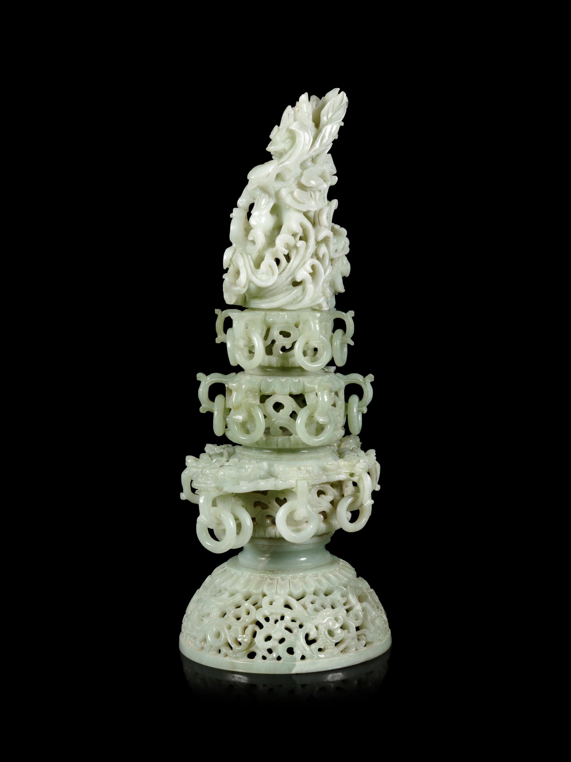 A Chinese Celadon Jade Model of a Pagoda