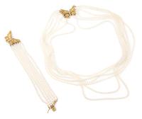 A Yellow Gold, Diamond and Cultured Pearl Demi Parure, 63.00 dwts.