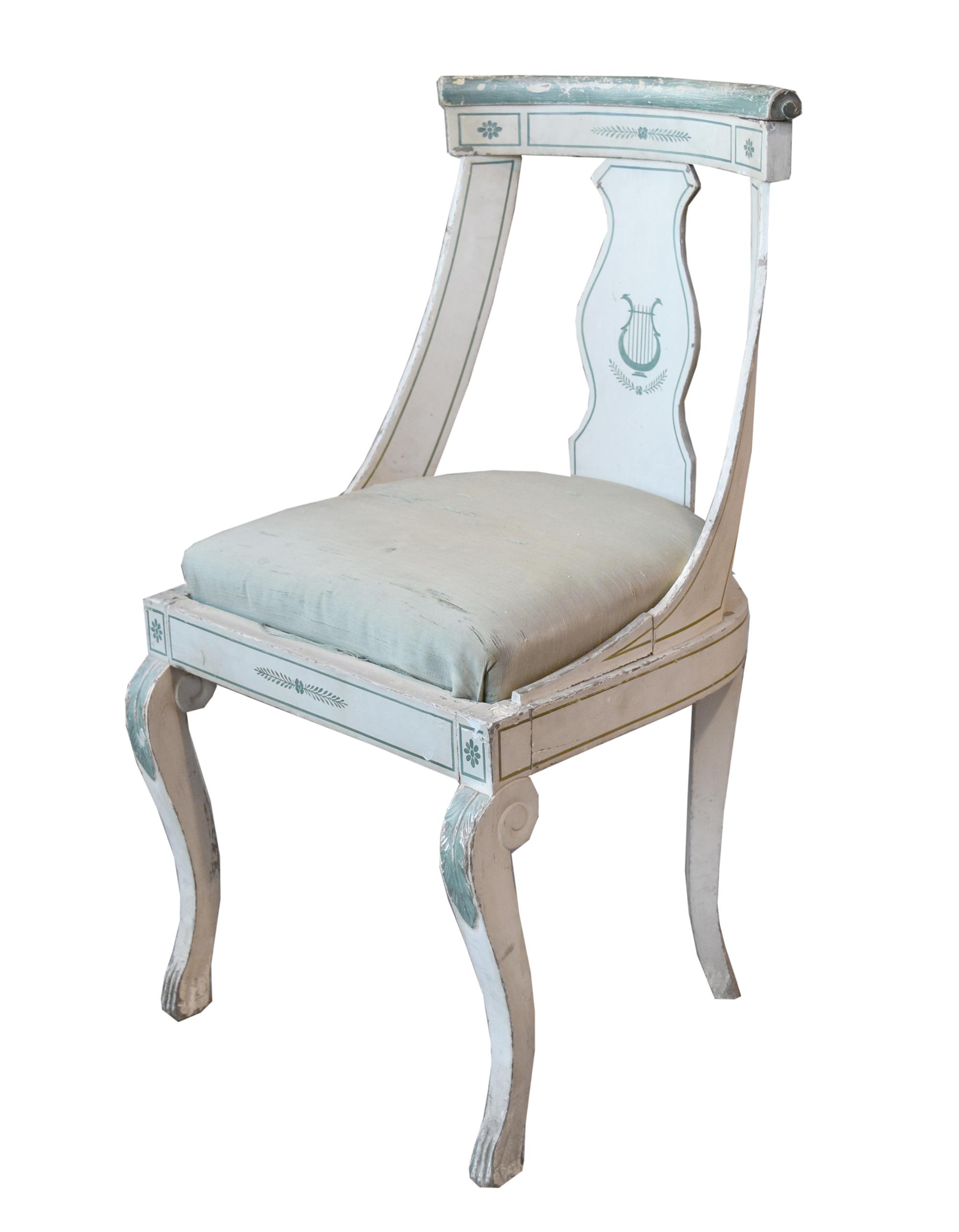 A Set of Six Empire Painted Side Chairs 18" W x 19" D x 35" H — France, Circa 1820