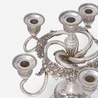 An American Pair of Sterling Silver Six-Light Candelabra Tiffany & Co., New York, 1891-1902