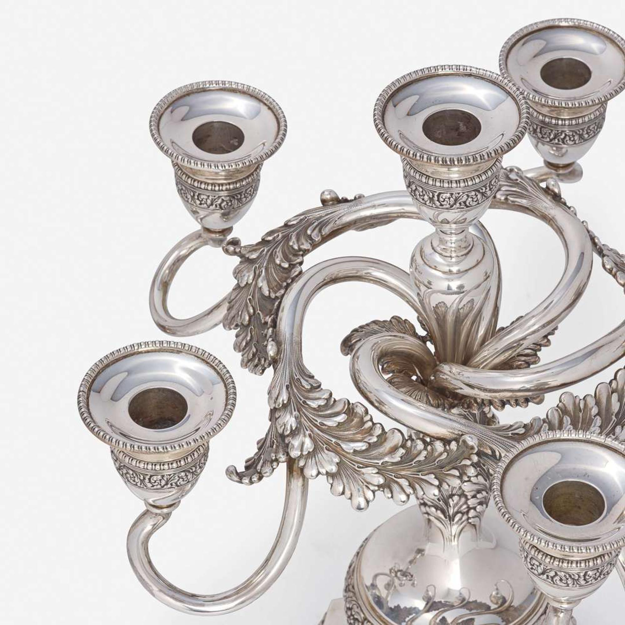 An American Pair of Sterling Silver Six-Light Candelabra Tiffany & Co., New York, 1891-1902