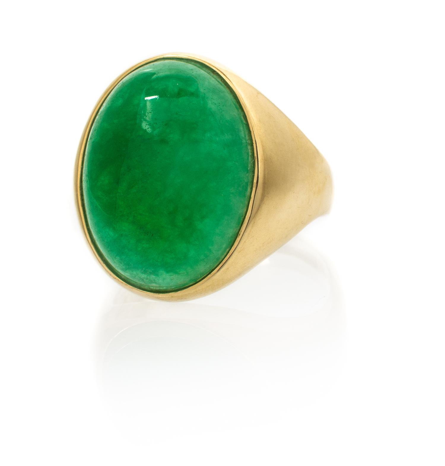 A 14 Karat Yellow Gold and Jadeite Ring, 7.70 dwts.