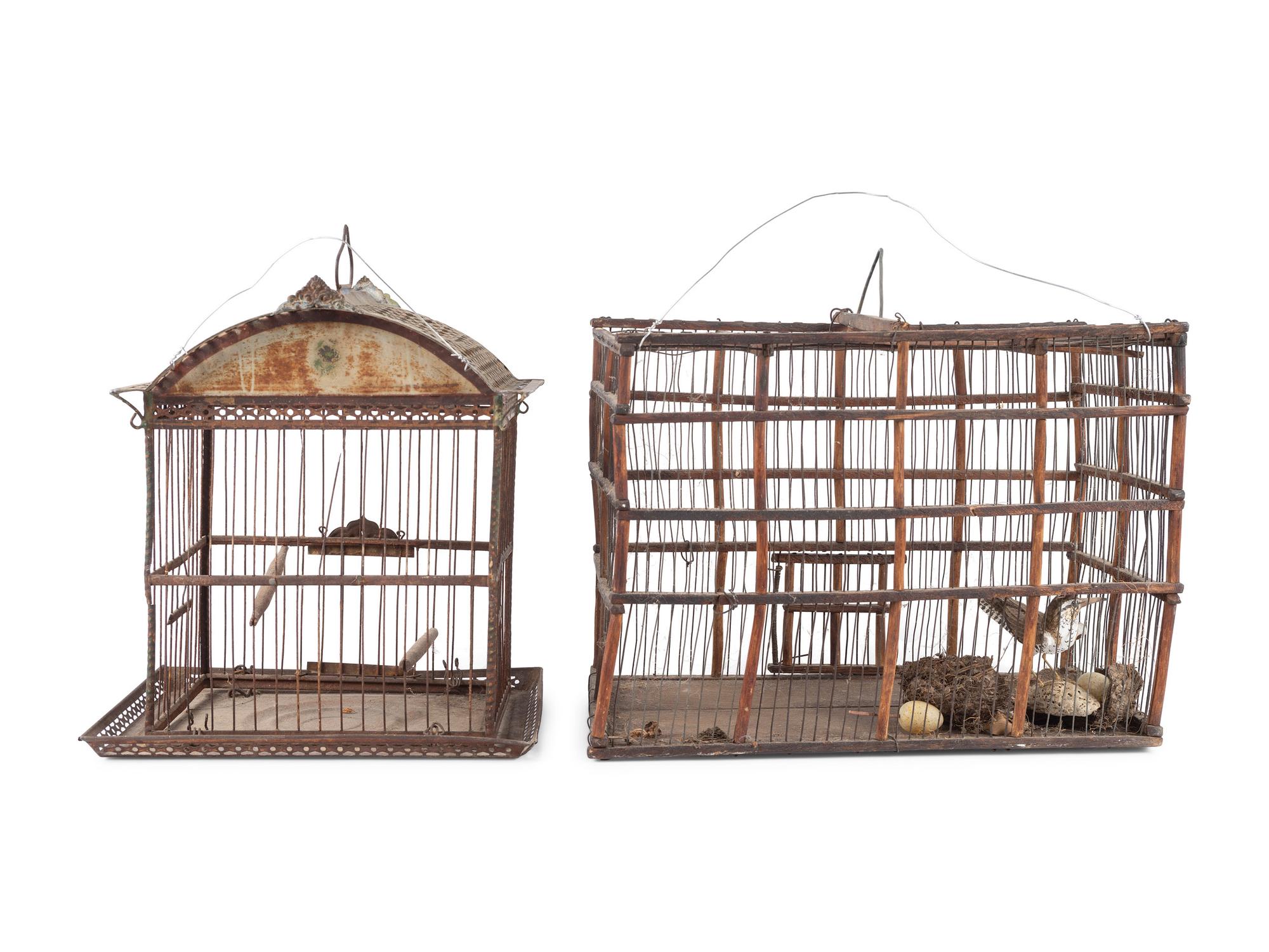 Four Wood and Wire Bird Cages
