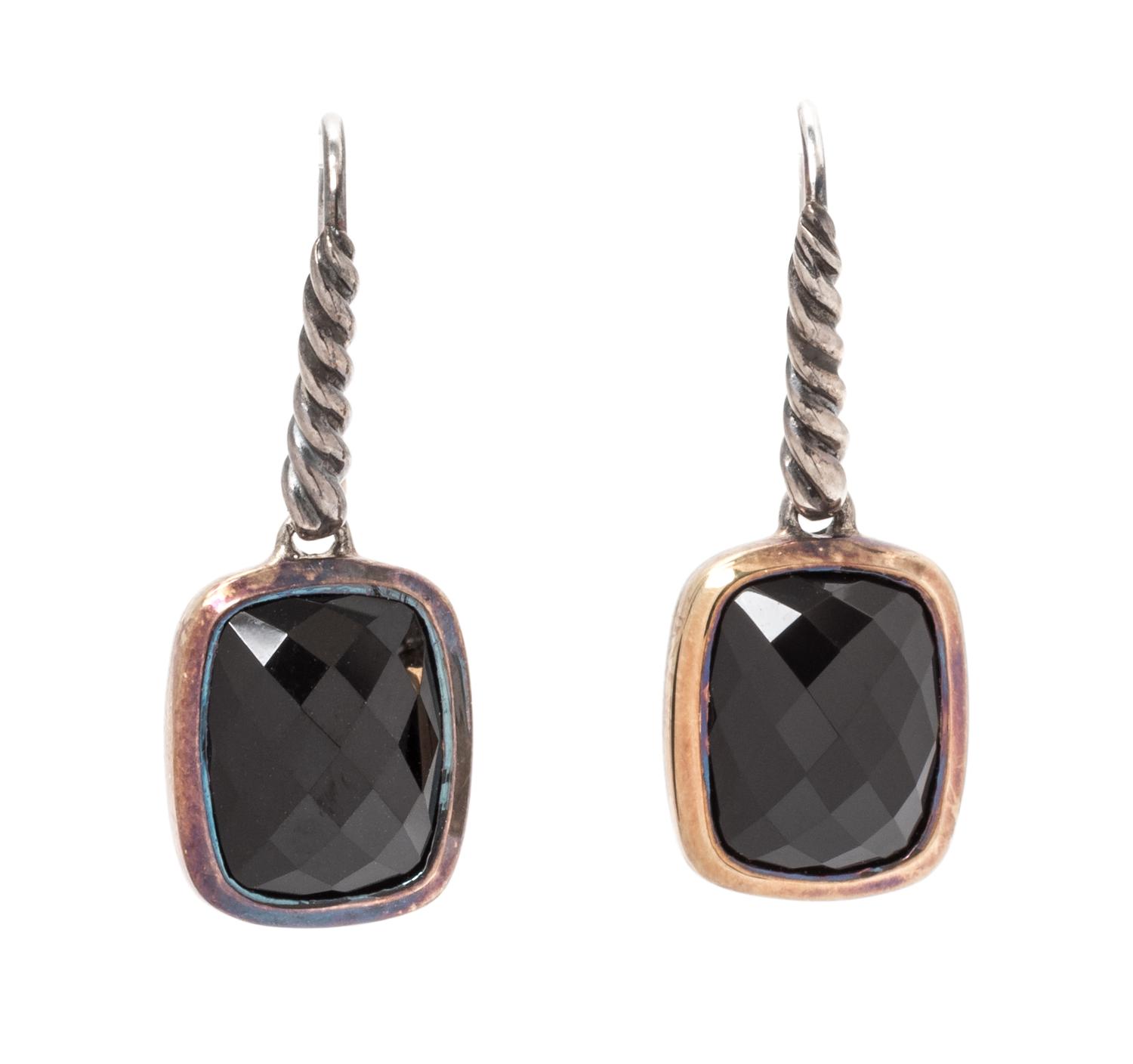 A Pair of Sterling Silver, 18 Karat Yellow Gold and Onyx 'Noblesse' Earrings, David Yurman, 3.45 dwts.