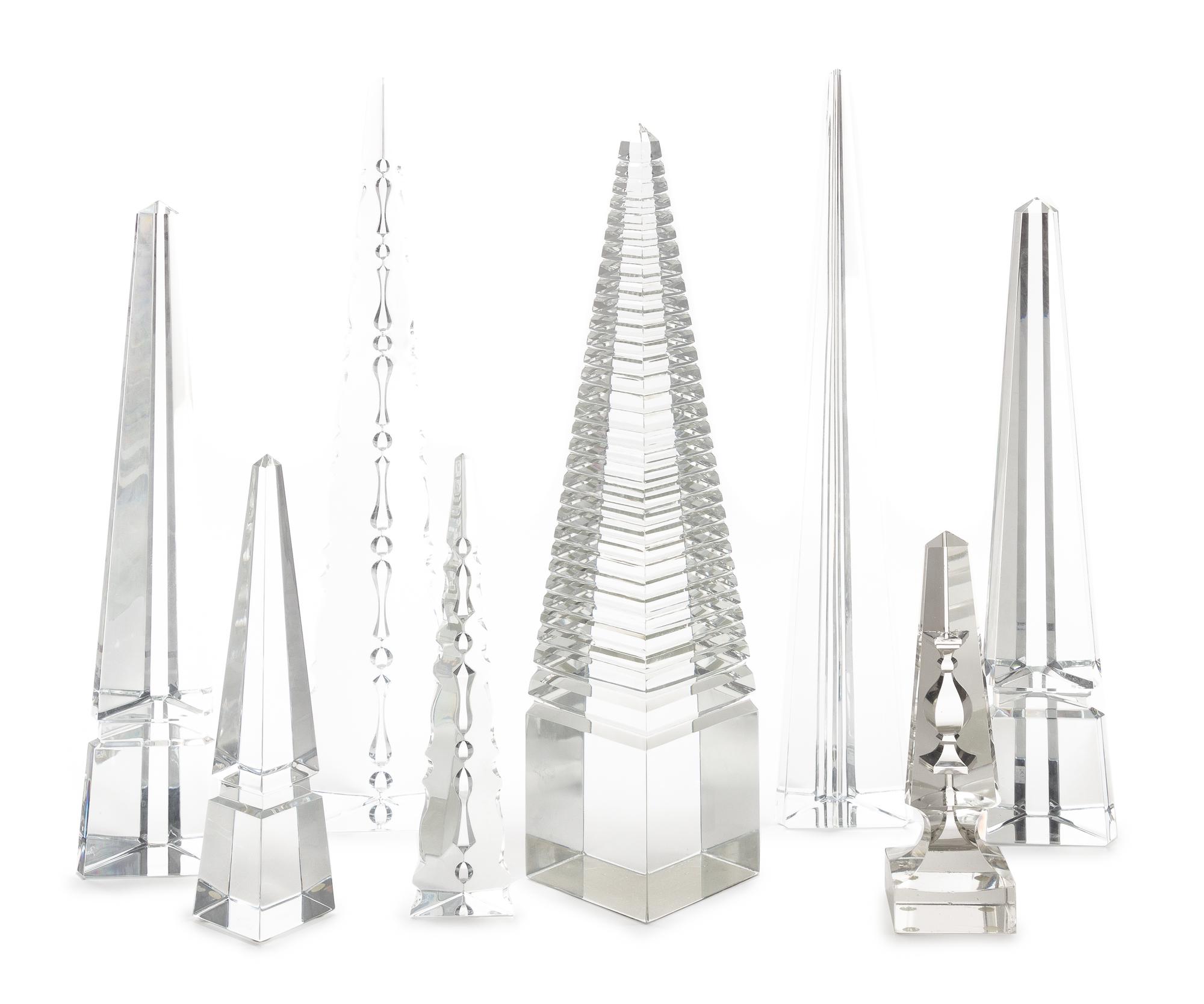A Group of Nine Cut Glass Obelisks Height of tallest 17 1/2 inches. — 20TH CENTURY