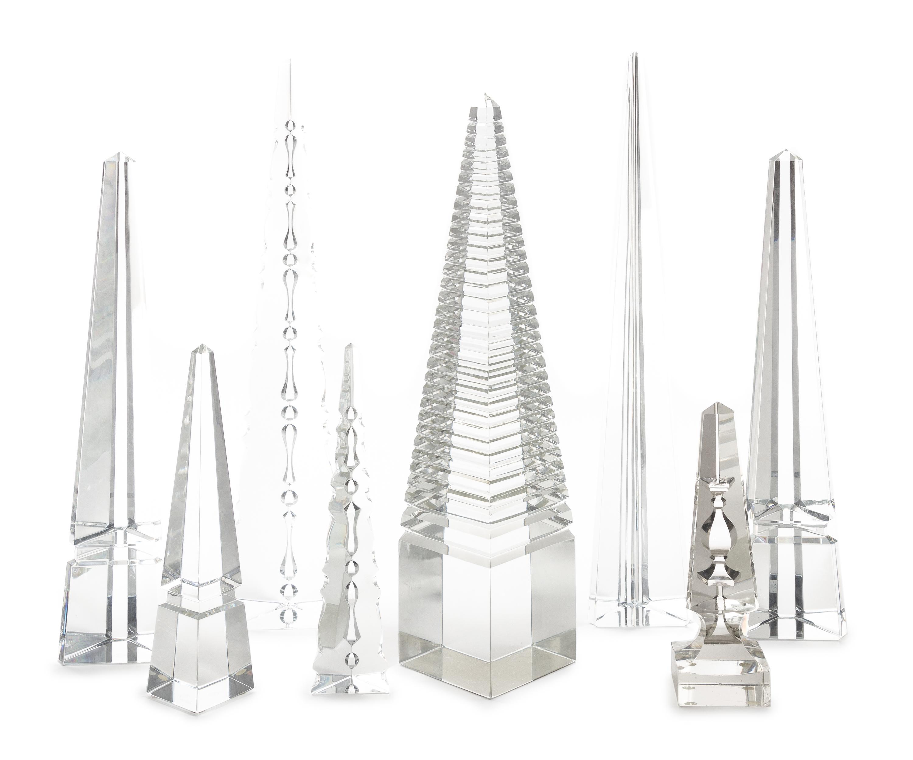 A Group of Nine Cut Glass Obelisks Height of tallest 17 1/2 inches. — 20TH CENTURY