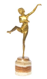 An Art Nouveau Bronze Figure, Height of bronze 13 1/4 inches.