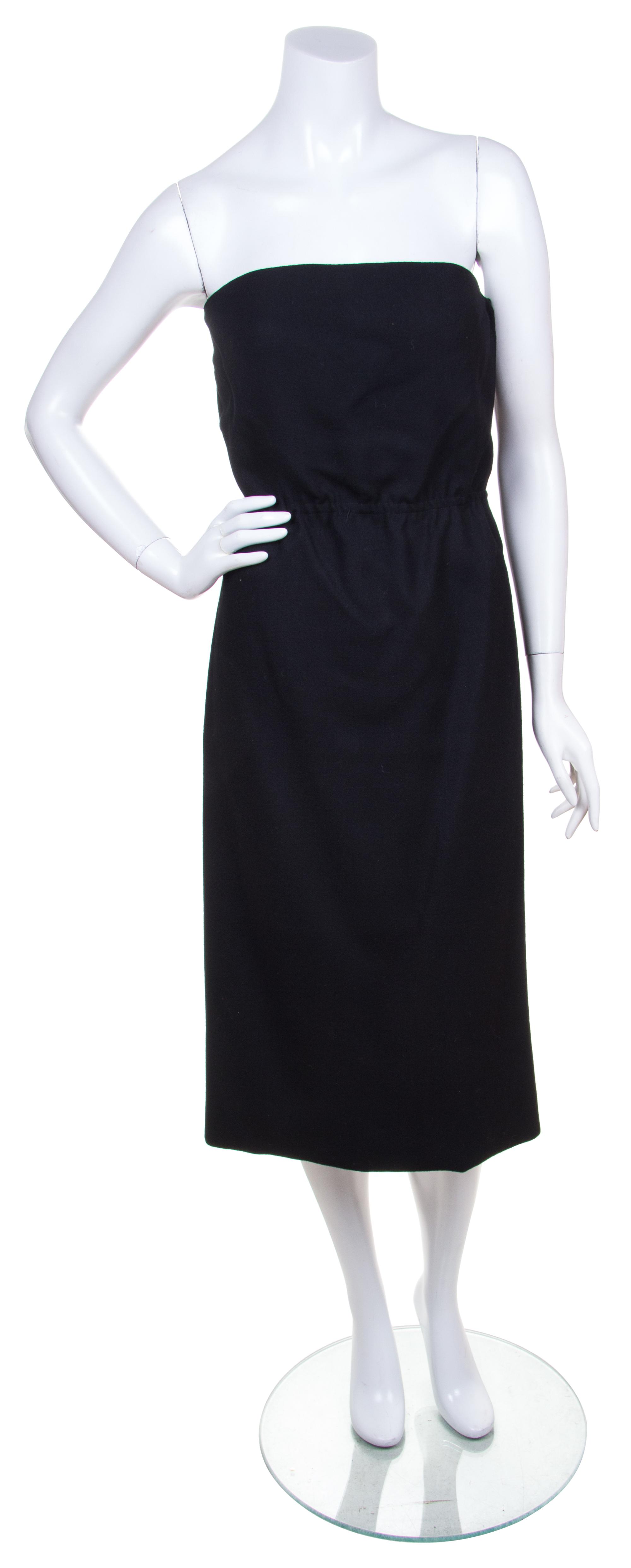 A Norell Black Wool Strapless Dress,