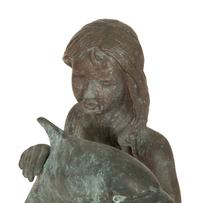 A Chinese Bronze Sculpture of a Mermaid with Dolphin