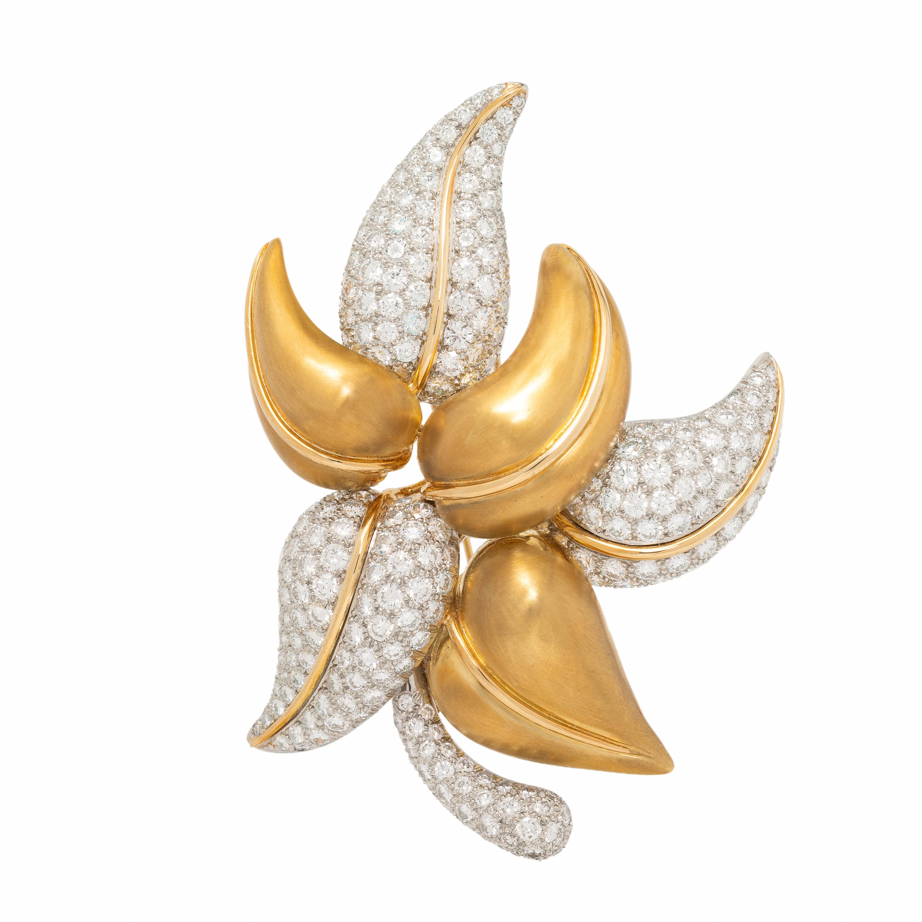 W. Kalich, Yellow Gold and Diamond Leaf Brooch