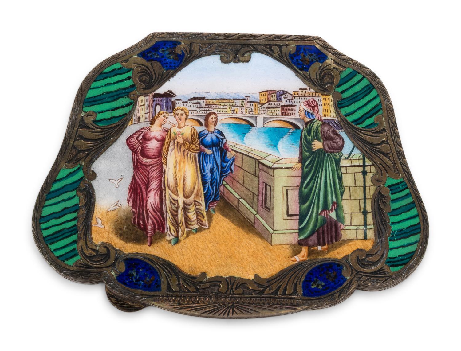 A German Silver and Enamel Compact