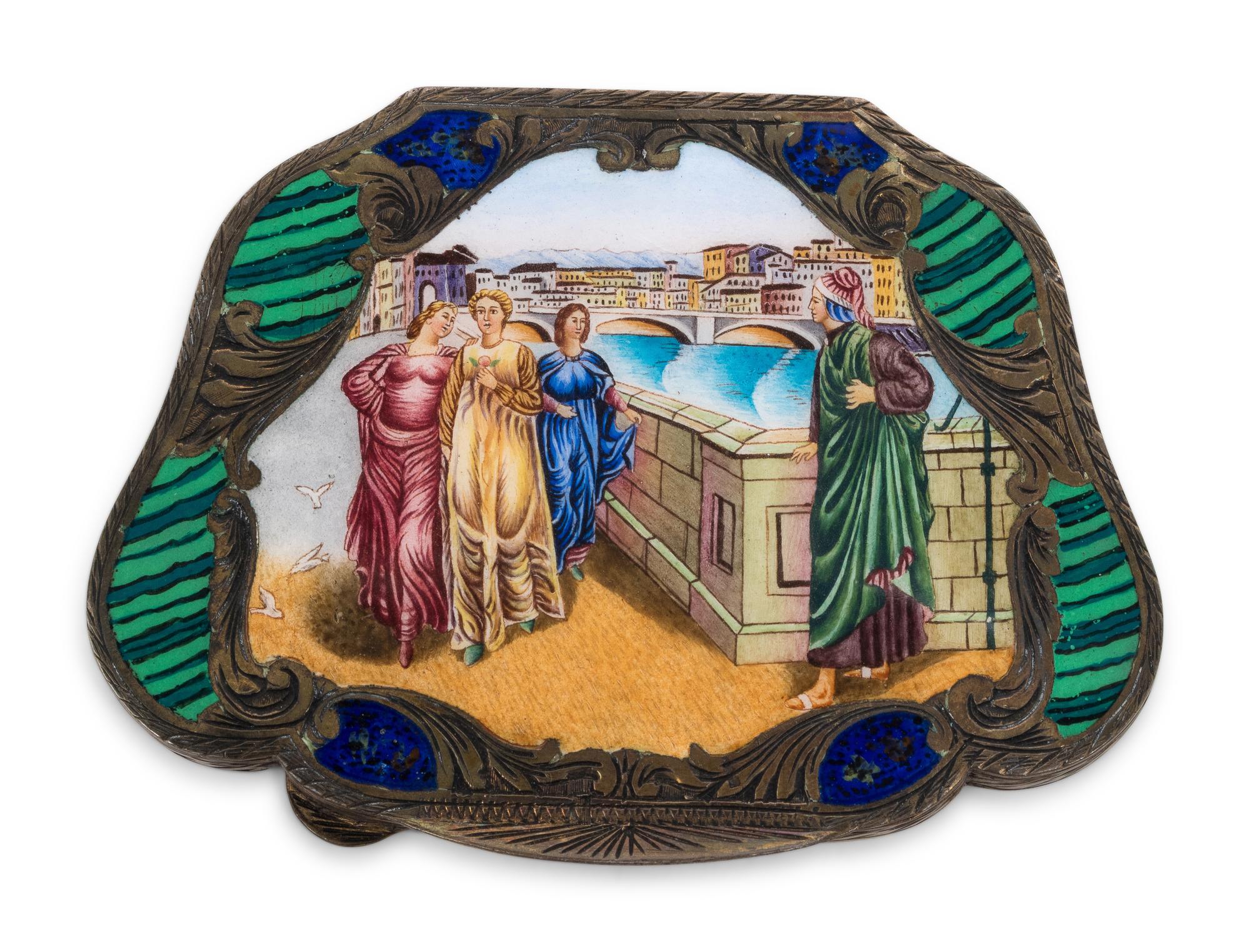 A German Silver and Enamel Compact
