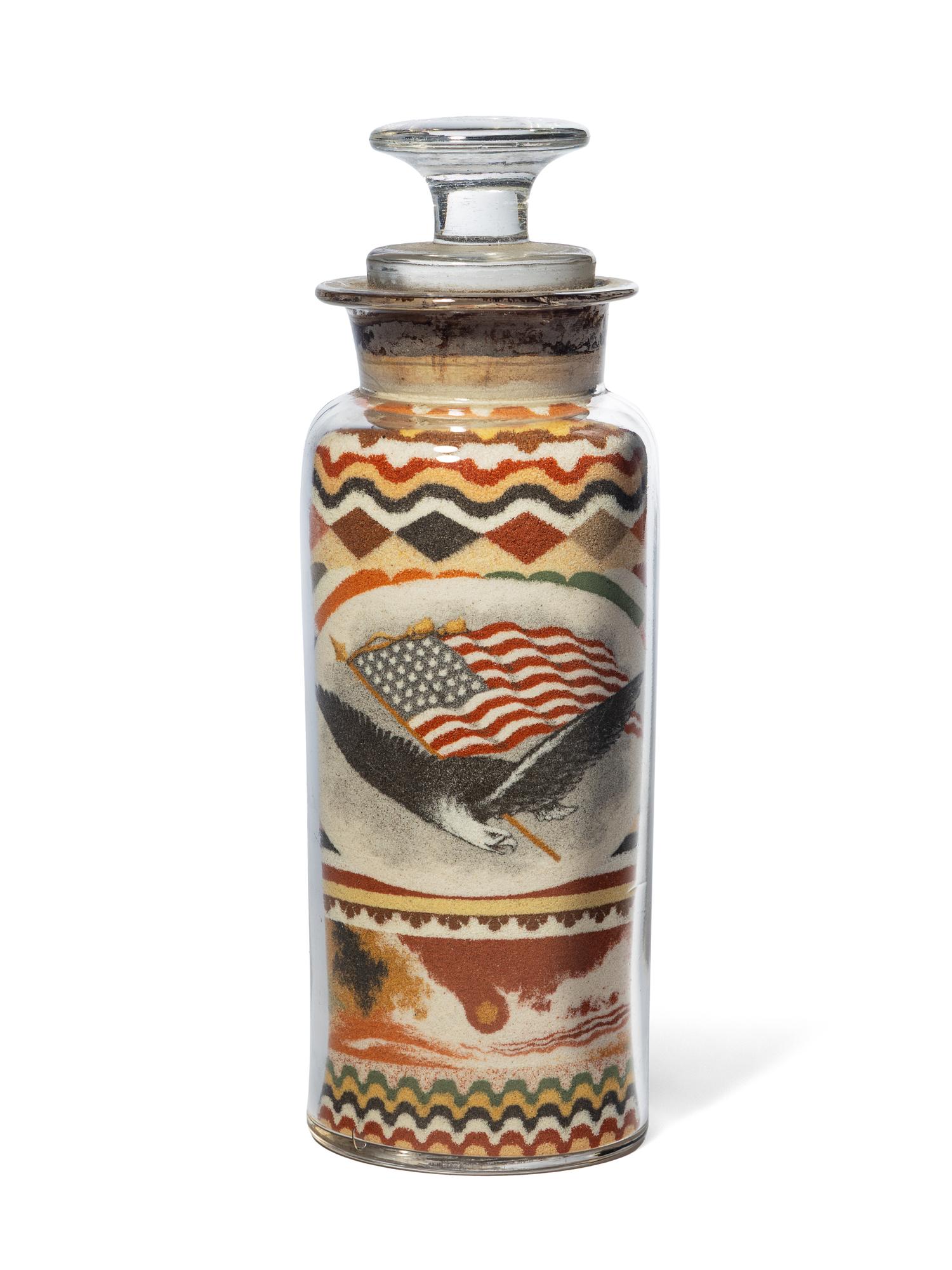 A Sand Art Bottle, Andrew Clemens (1857-1894), McGregor, Iowa, Dated 1888