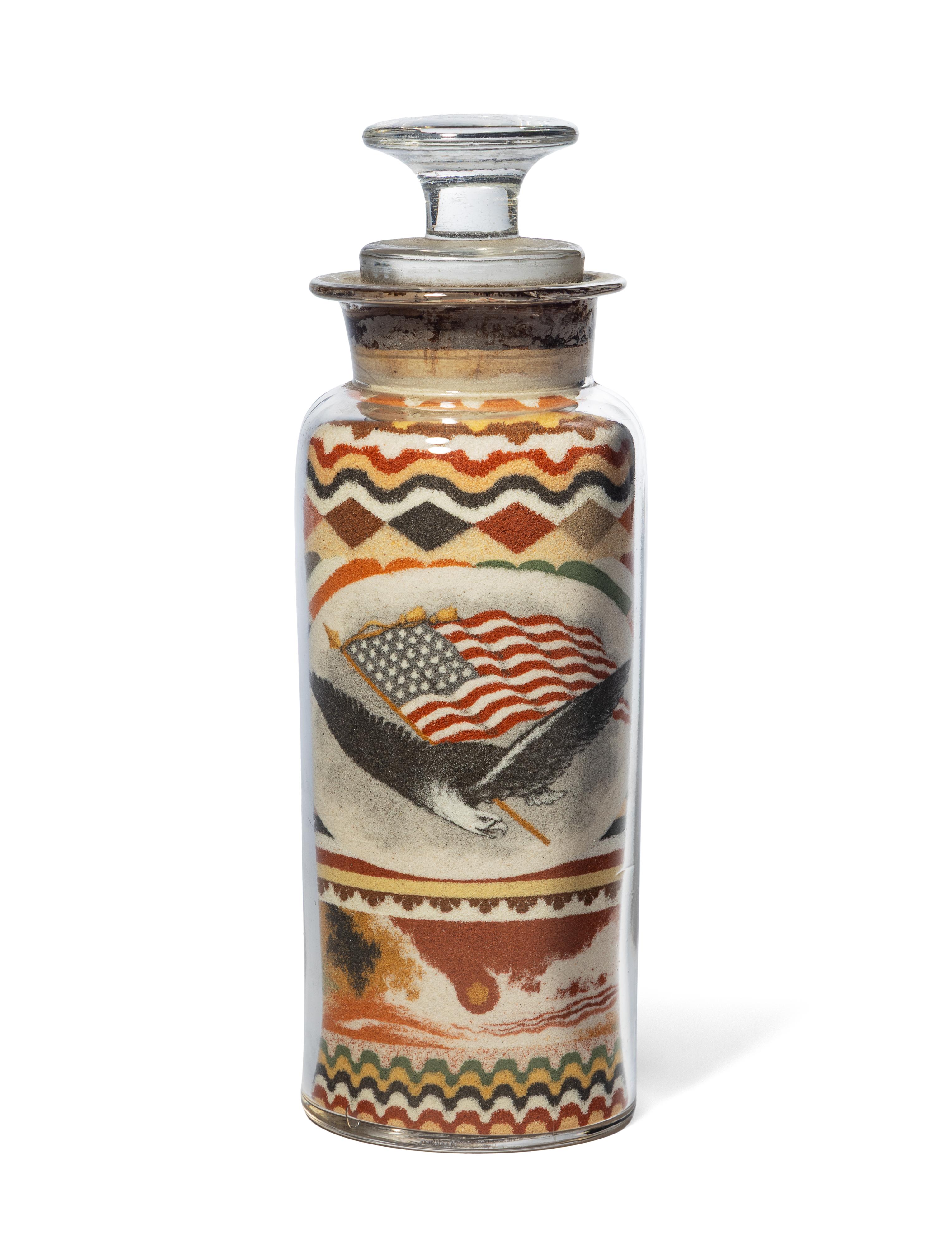 A Sand Art Bottle, Andrew Clemens (1857-1894), McGregor, Iowa, Dated 1888