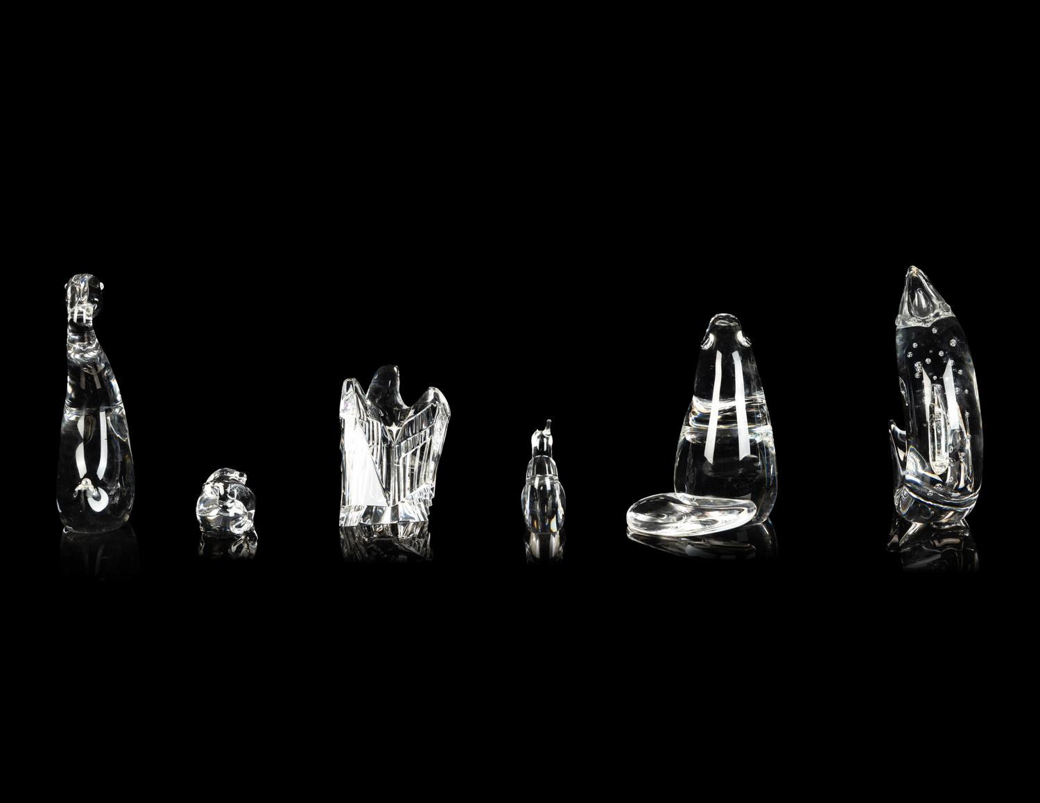 A Group of Six Steuben Molded Glass Animal Figures