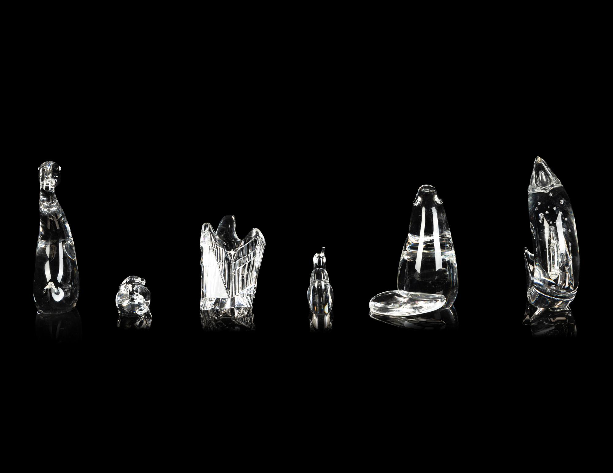 A Group of Six Steuben Molded Glass Animal Figures