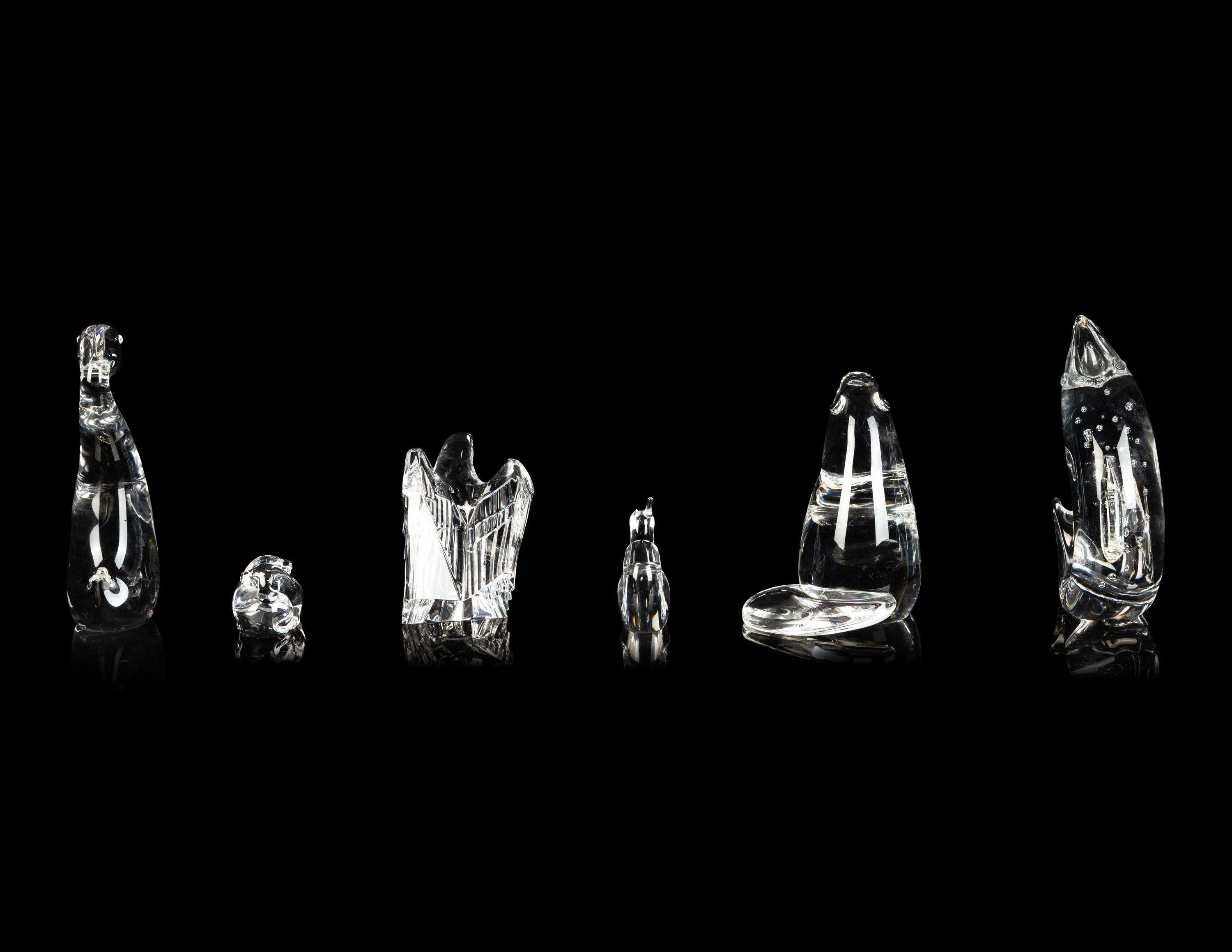 A Group of Six Steuben Molded Glass Animal Figures