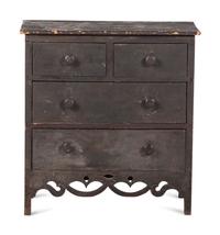 A Classical Black-Painted Cherrywood Diminutive Chest of Drawers