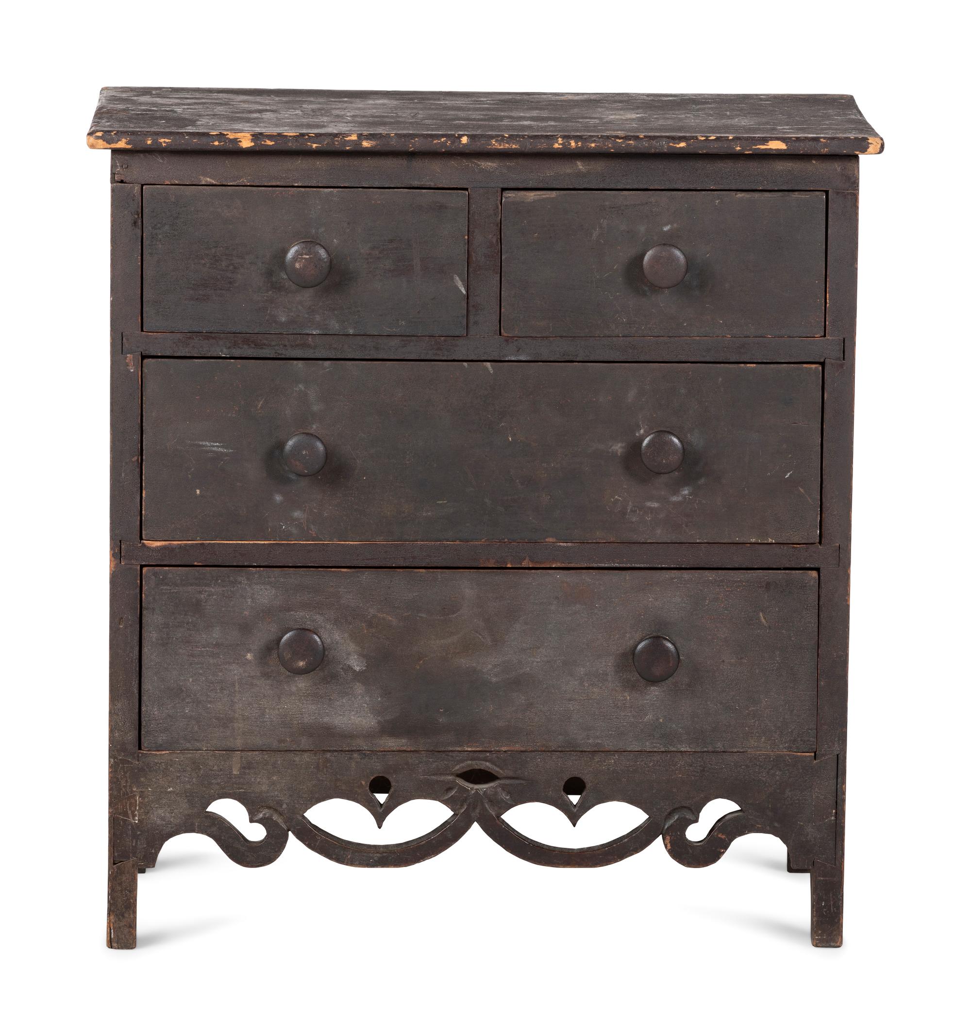 A Classical Black-Painted Cherrywood Diminutive Chest of Drawers