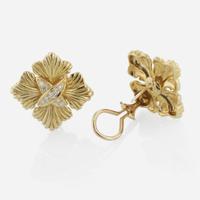 A Pair of 18K Yellow Gold and Diamond Ear Clips