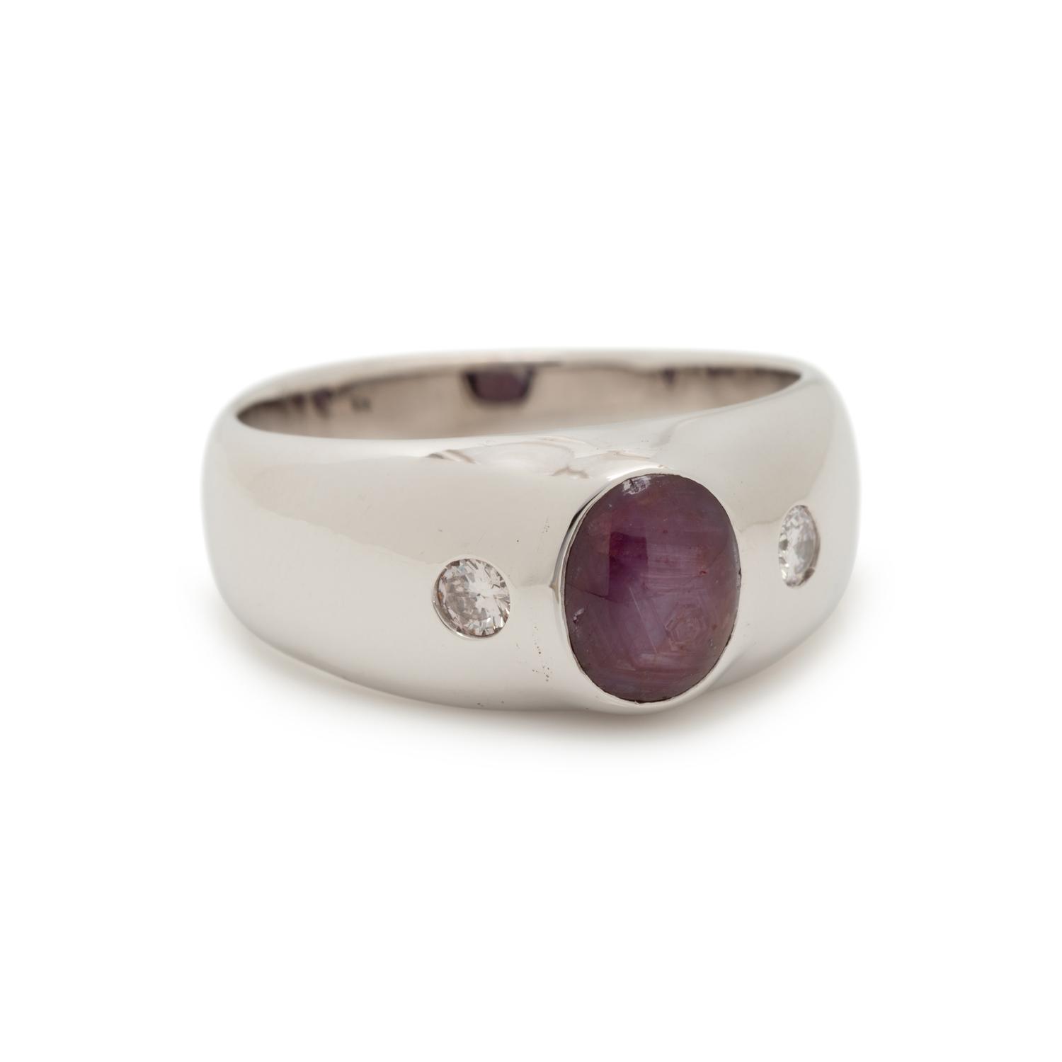 WHITE GOLD, STAR RUBY AND DIAMOND RING