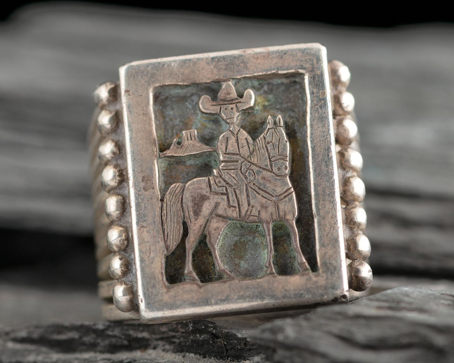 Silver Storyteller Ring, Cowboy Scene