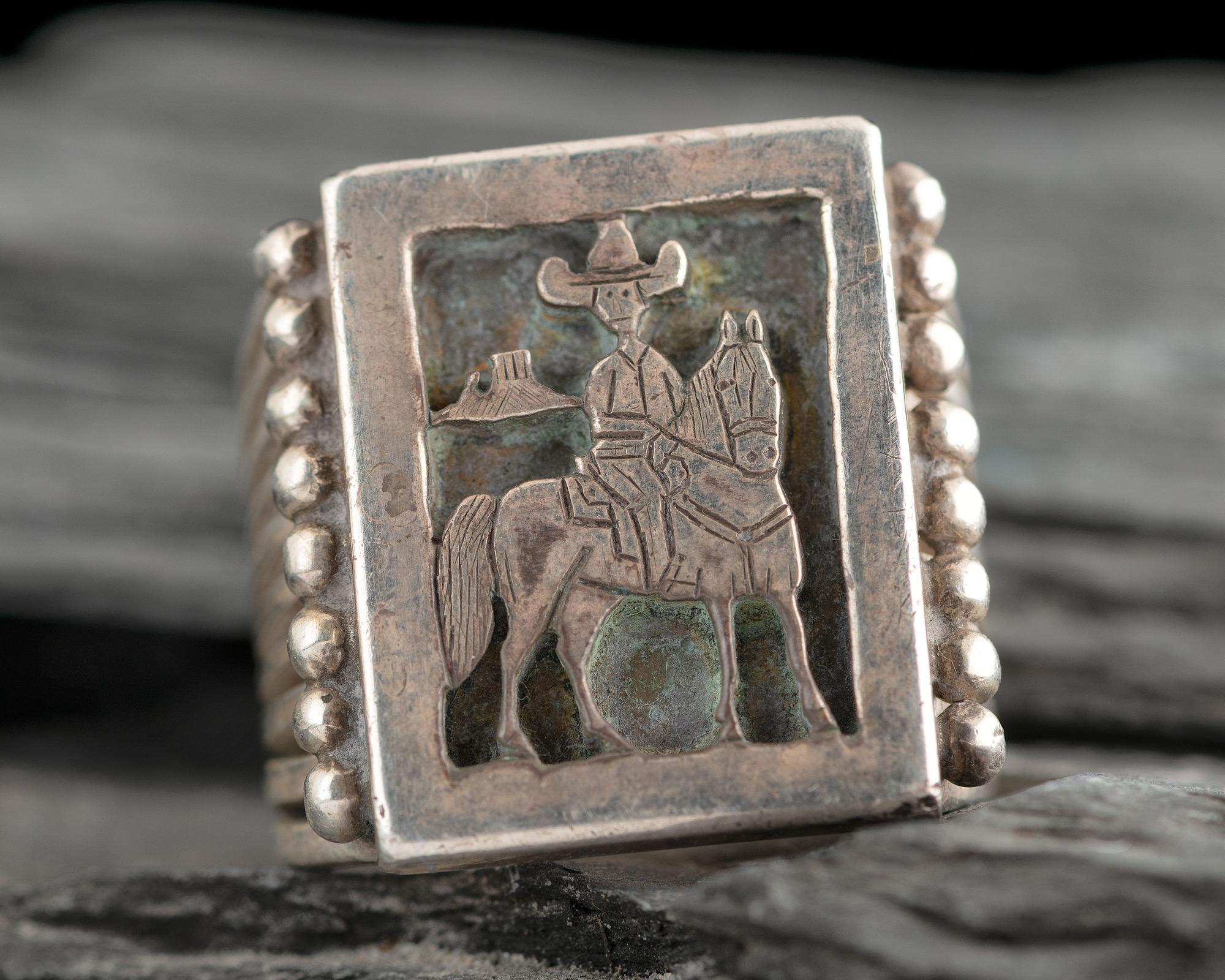 Silver Storyteller Ring, Cowboy Scene