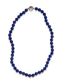 A 14 Karat White Gold and Lapis Lazuli Bead Necklace,