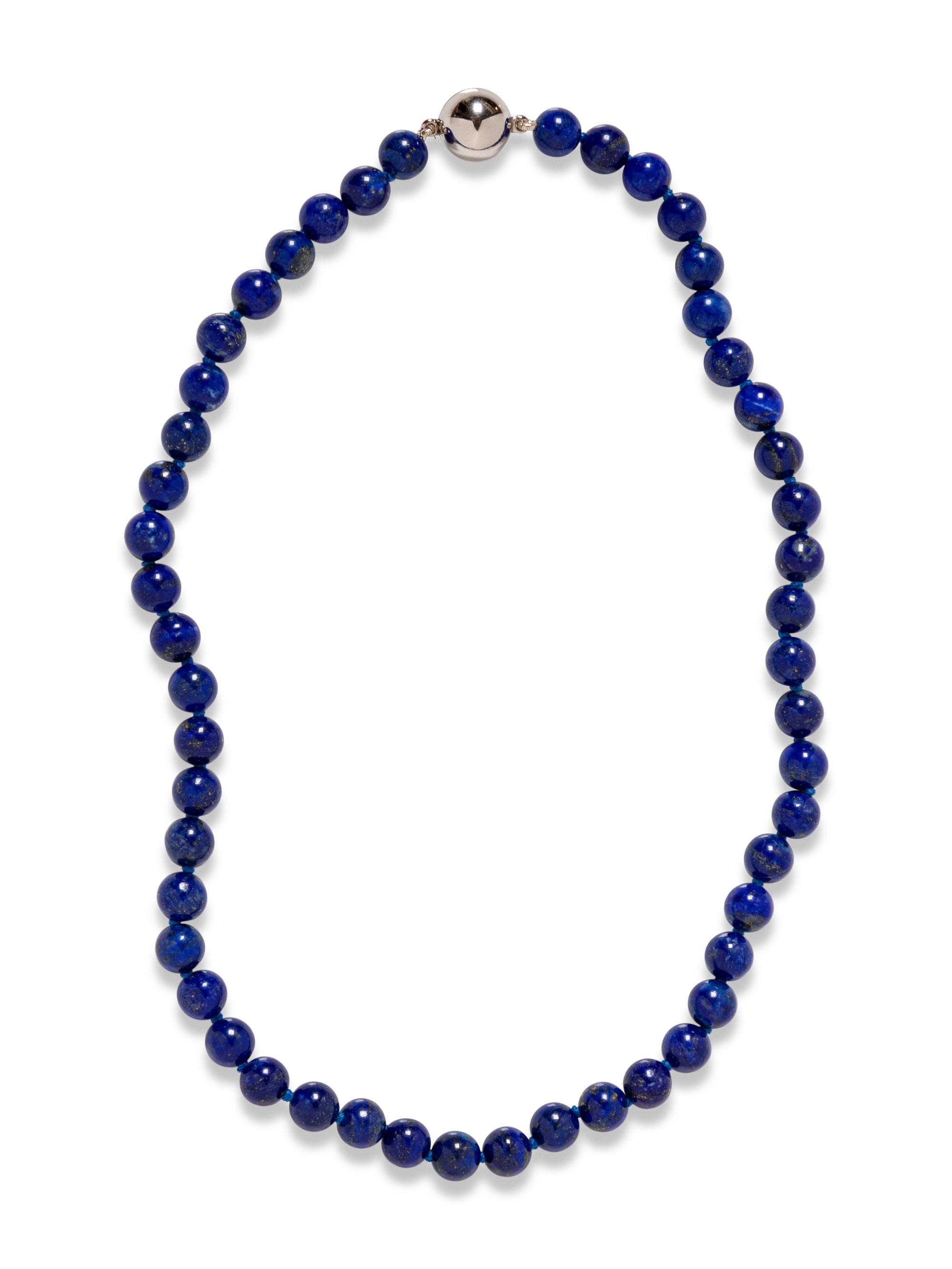 A 14 Karat White Gold and Lapis Lazuli Bead Necklace,