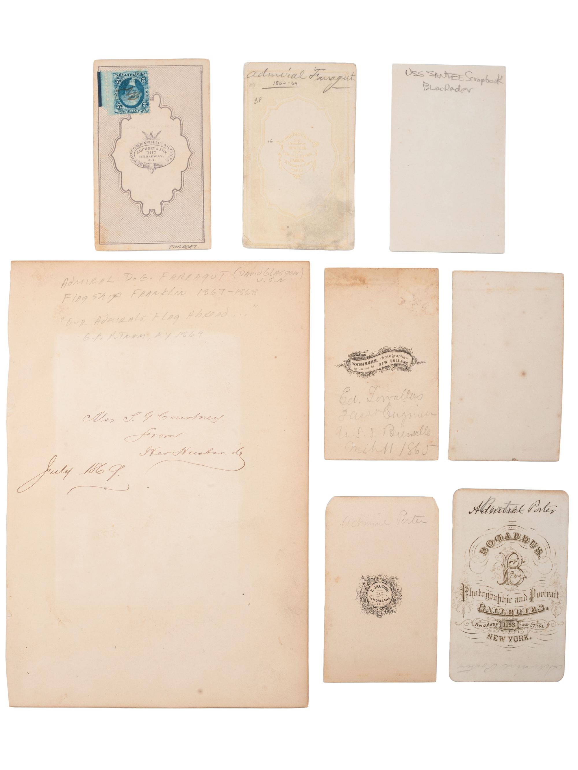 [CIVIL WAR]. A group of 8 photographs of Union Naval officers, incl. portraits of David G. Farragut and David D. Porter.