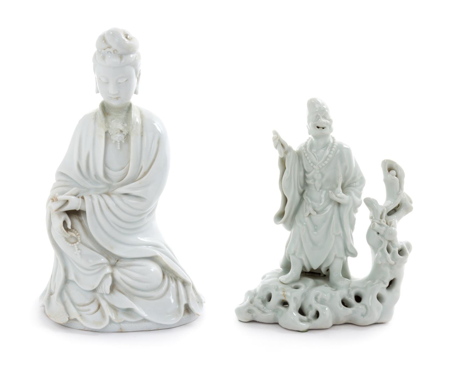 Two Blanc-de-Chine Porcelain Figures Height of taller 9 1/4 inches.