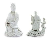 Two Blanc-de-Chine Porcelain Figures Height of taller 9 1/4 inches.