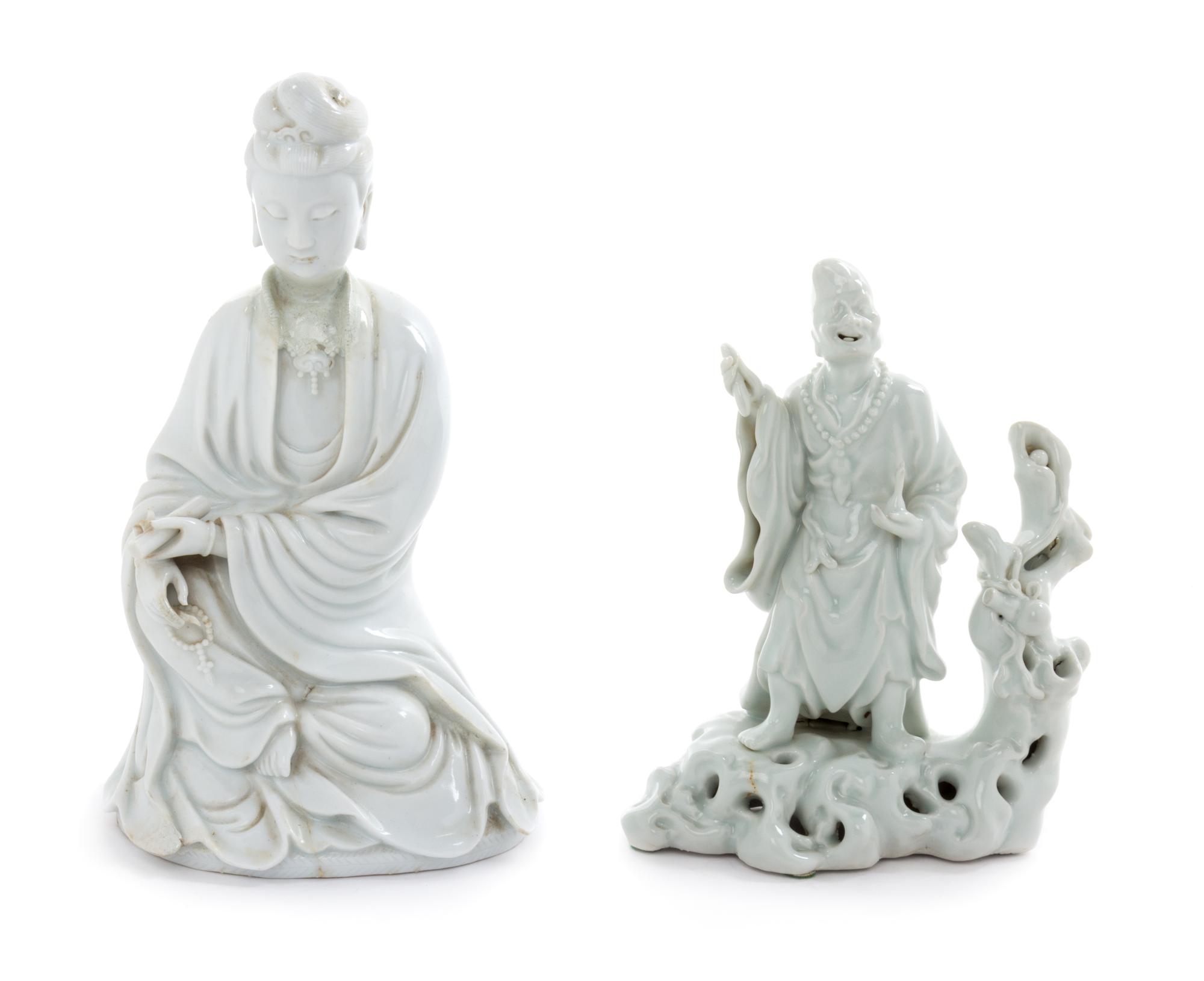 Two Blanc-de-Chine Porcelain Figures Height of taller 9 1/4 inches.