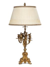 A Louis XV Style Gilt Bronze Five-Light Candelabrum Mounted as a Lamp