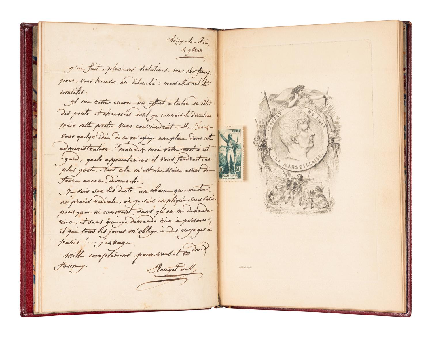 ROUGET DE LISLE, Claude Joseph (1760-1836). Autograph letter signed ("J. Rouget de Lisle"), as former officer with the French Royal Corps of Engineer to Monsieur Fauncy. Choisy-le-Roi, 6 September 1830.