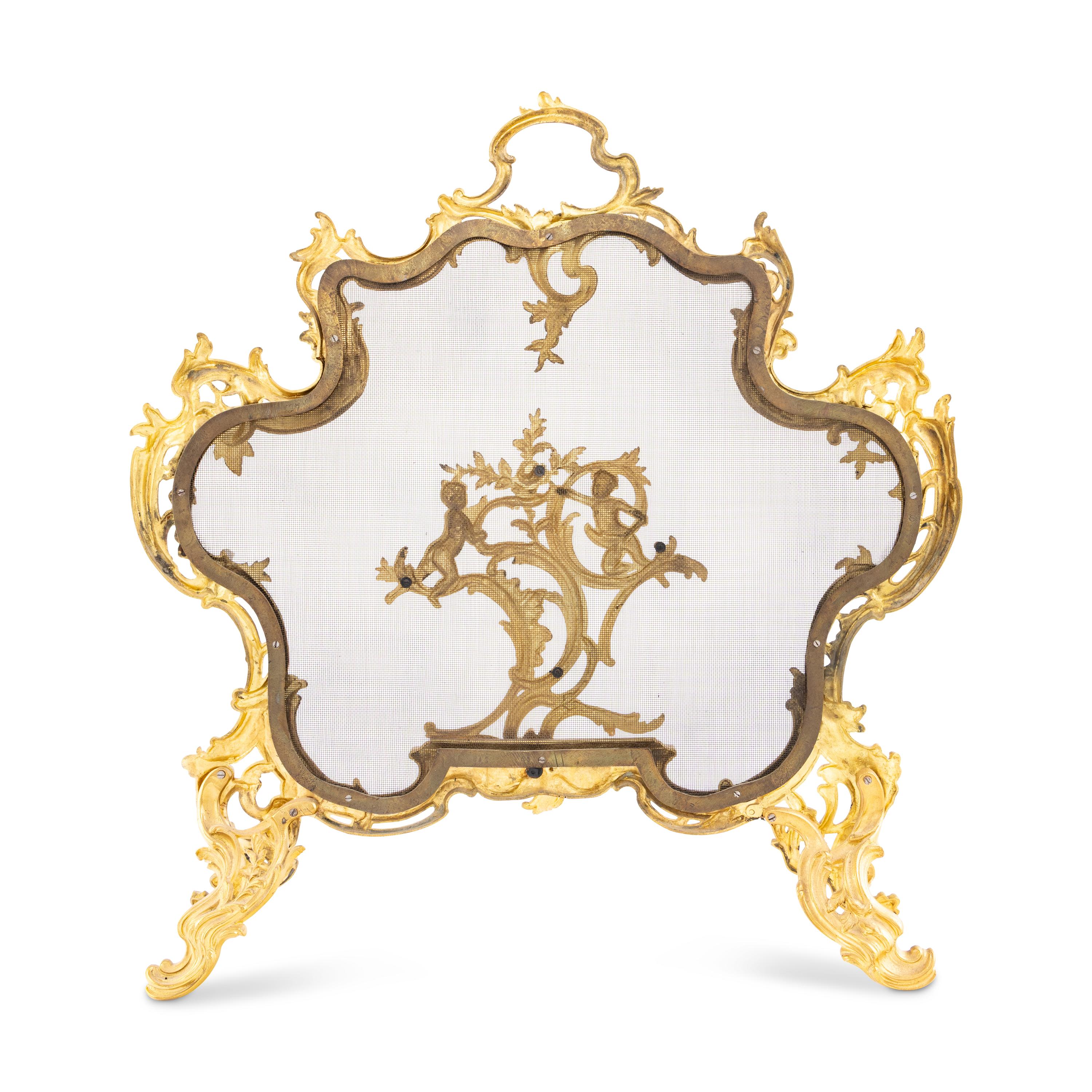 A Louis XV Style Gilt Bronze Fire Screen