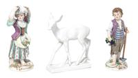 Three Meissen Figures Height of tallest 5 3/8 inches.