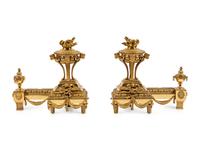 A Pair of French Neoclassical Gilt Bronze Chenets