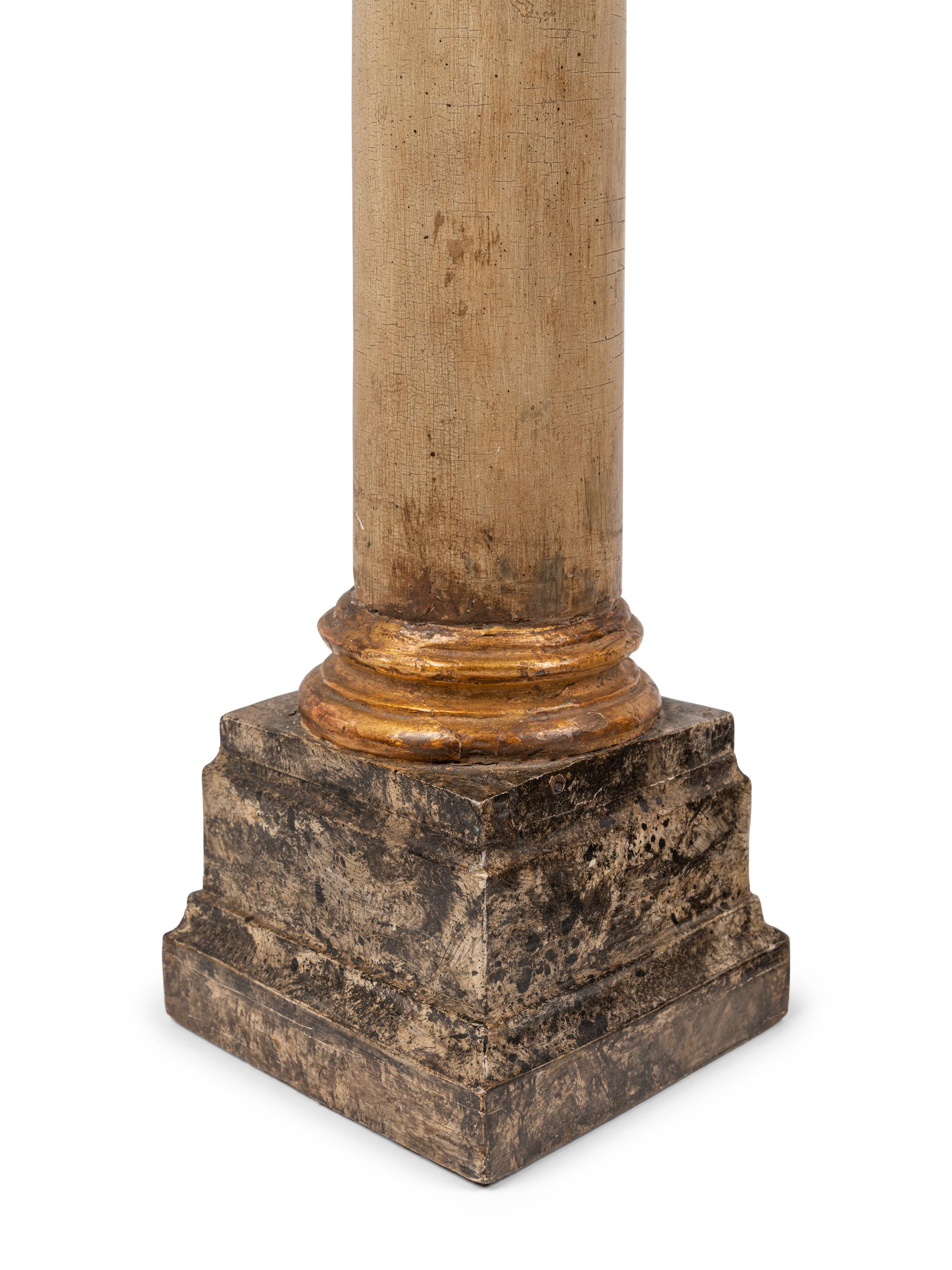 A Pair of Painted and Parcel Gilt Columnar Lamps
