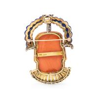 TRIO, CORAL, LAPIS LAZULI, TURQUOISE, AND DIAMOND BROOCH/PENDANT