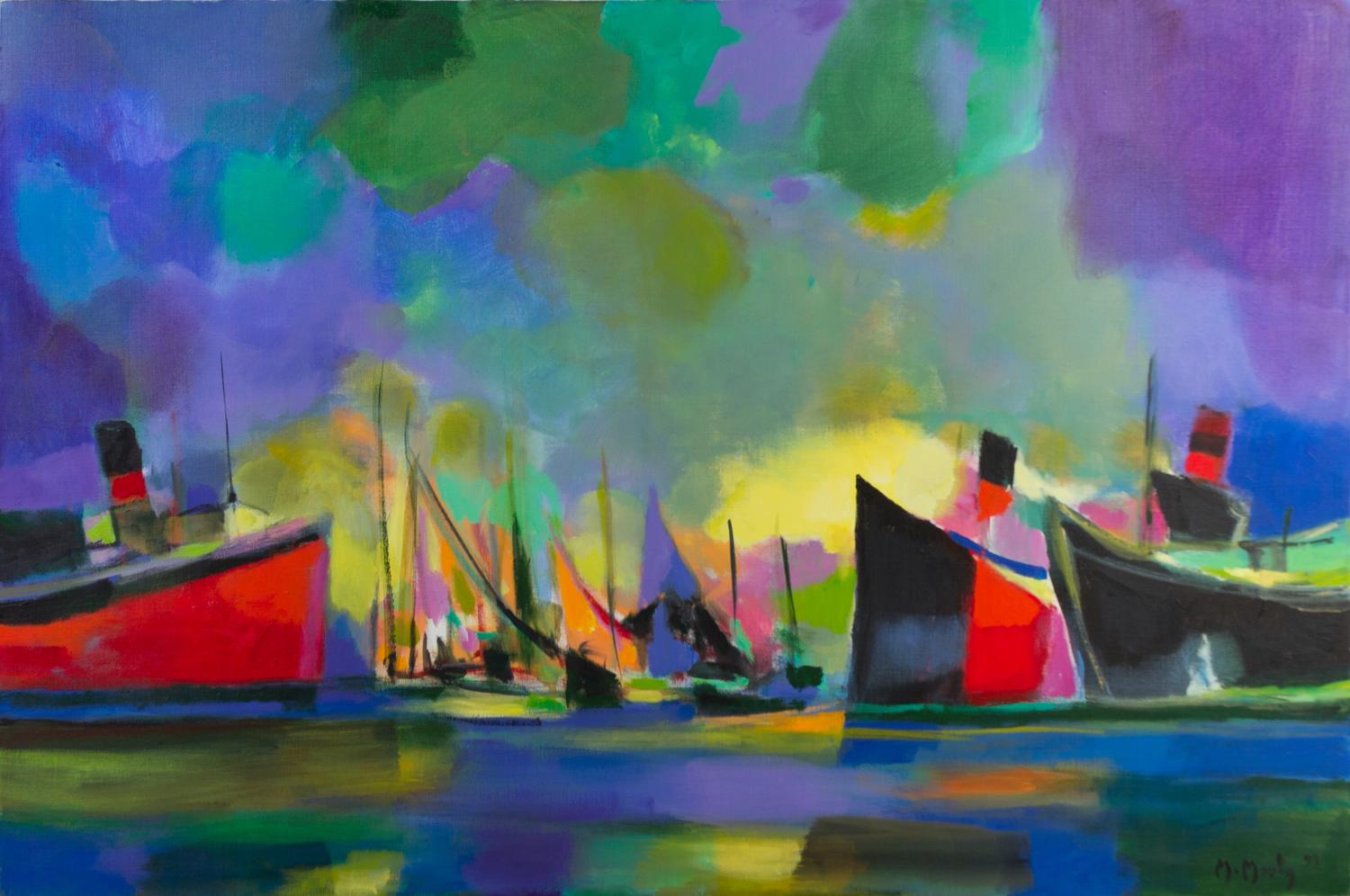 Marcel Mouly, (French, 1918-2008), Navires et voiliers au grand ciel, 1999
