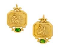 A Pair of 18 Karat Yellow Gold and Green Tourmaline 'Athena' Earrings, SeidenGang, 6.80 dwts.