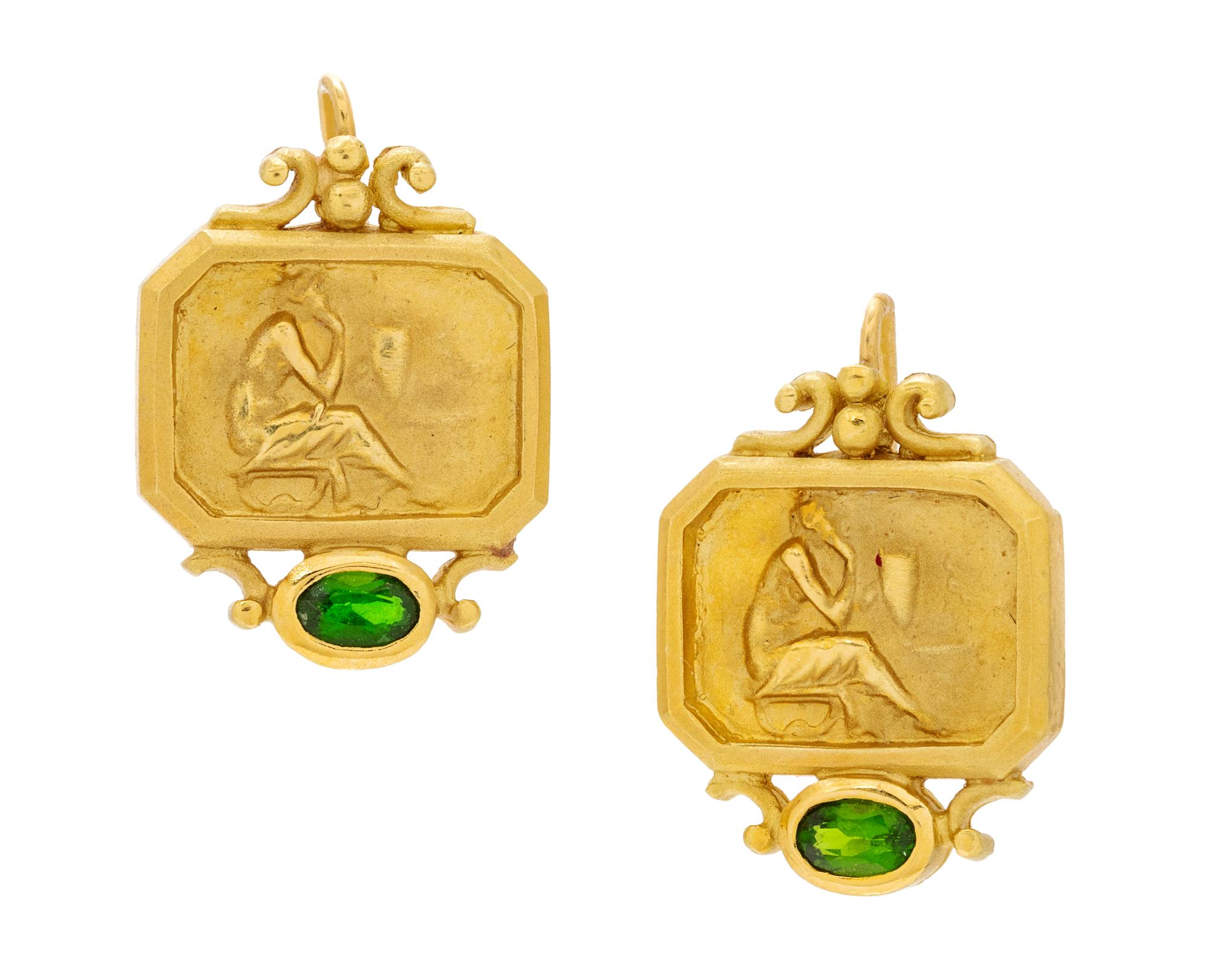A Pair of 18 Karat Yellow Gold and Green Tourmaline 'Athena' Earrings, SeidenGang, 6.80 dwts.