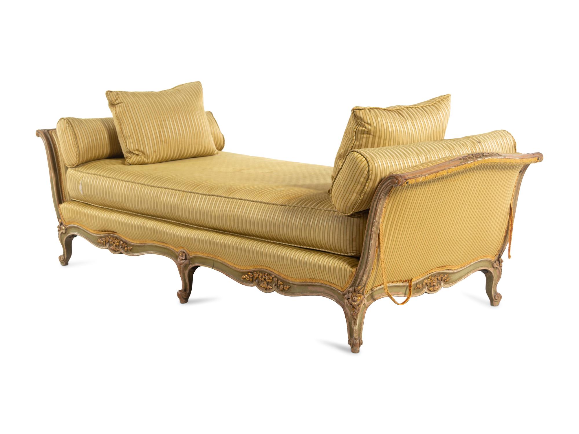 A Louis XV Painted and Parcel Gilt Daybed