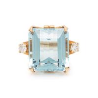 AQUAMARINE AND DIAMOND RING